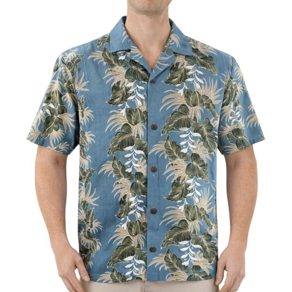 Royal Creations Hawaiian Aloha Shirt Large Floral Tropical Leaves Blue-Gray